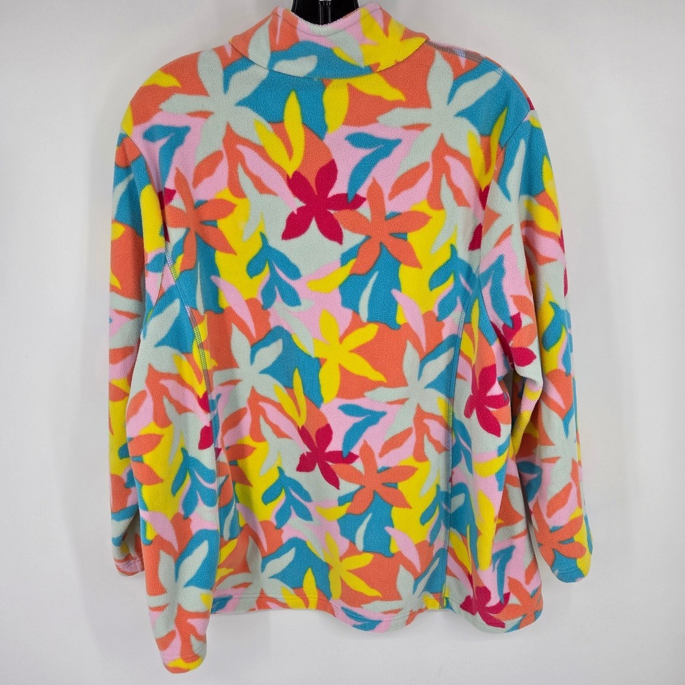 Lands End 1X Plus Fleece Quarter Zip Pullover Tropical Floral Print Sweatshirt - Picture 2 of 4